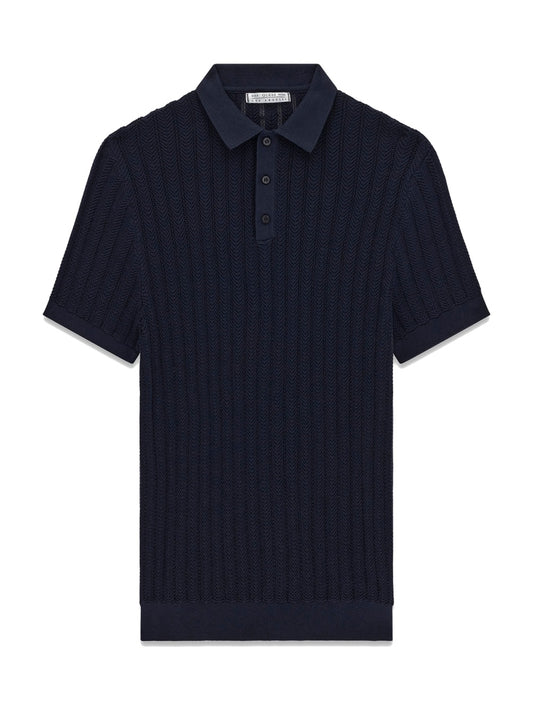 Guess Lonny Polo Ss Harringbone Stit - T-Shirt Uomo - Blu