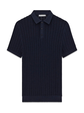 Guess Lonny Polo Ss Harringbone Stit - T-Shirt Uomo - Blu
