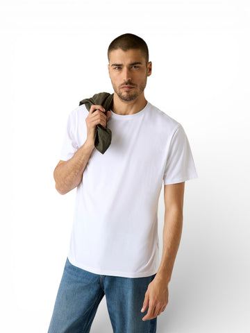 Guess Ss Cn Arm Logo Script Tee - T-Shirt Uomo - Bianco