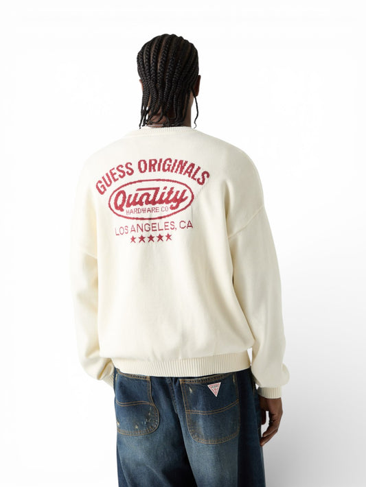 Guess Original Go Back Jacquard Sweater - Maglieria Uomo - Panna