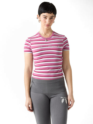 Guess Original Go Vintage Stripe Baby Tee - T-Shirt Donna - Purple Blush