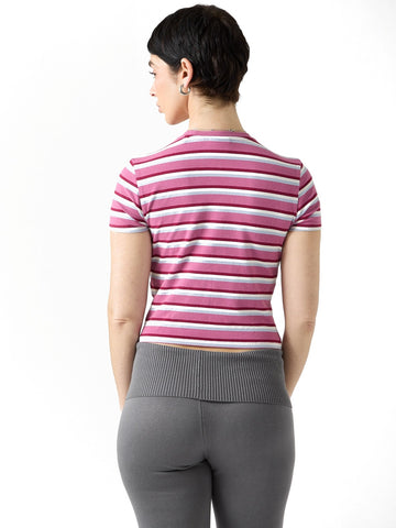 Guess Original Go Vintage Stripe Baby Tee - T-Shirt Donna - Purple Blush