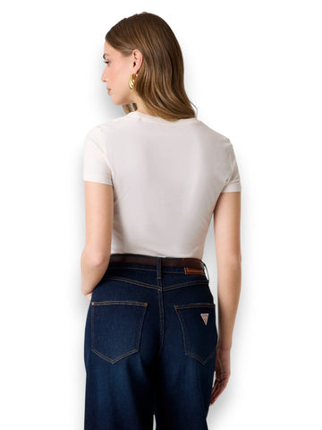 Guess Cn Ss Logo Lace Tee - T-Shirt Donna - Panna