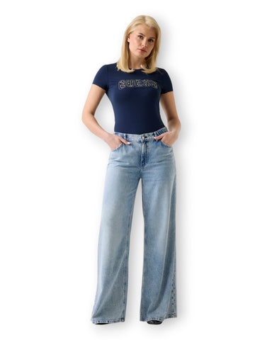 Guess Cn Ss Logo Lace Tee - T-Shirt Donna - Blu