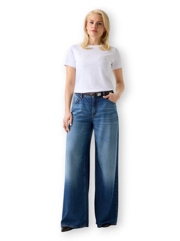 Guess Ss Cn 3d Guess Script Tee - T-Shirt Donna - Bianco