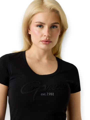 Guess Ss Cn Guess Script Tee - T-Shirt Donna - Nero
