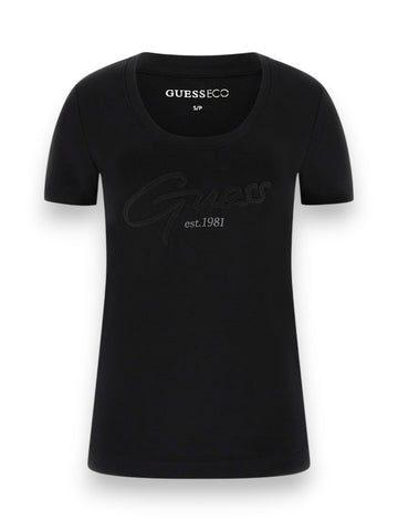 Guess Ss Cn Guess Script Tee - T-Shirt Donna - Nero