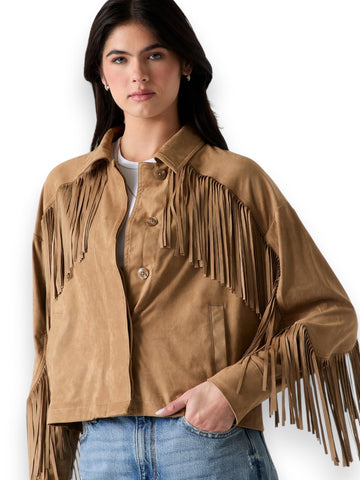 Guess Ls Ibby Fringe Jkt - Capospalla Donna - Cuoio