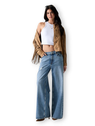 Guess Ls Ibby Fringe Jkt - Capospalla Donna - Cuoio