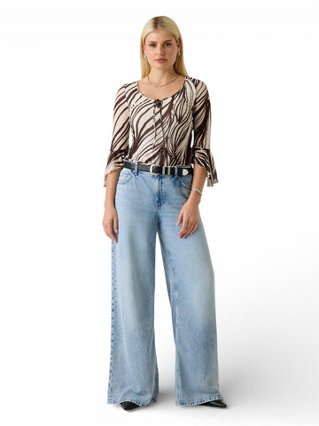 Guess 3/4 Sl Serafina Mesh Top - Camicie Donna - Marrone/Panna