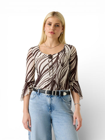 Guess 3/4 Sl Serafina Mesh Top - Camicie Donna - Marrone/Panna