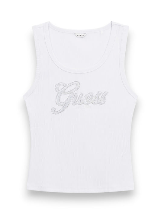 Guess Logo Script Tank Top - T-Shirt Donna - Bianco