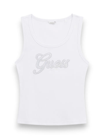 Guess Logo Script Tank Top - T-Shirt Donna - Bianco