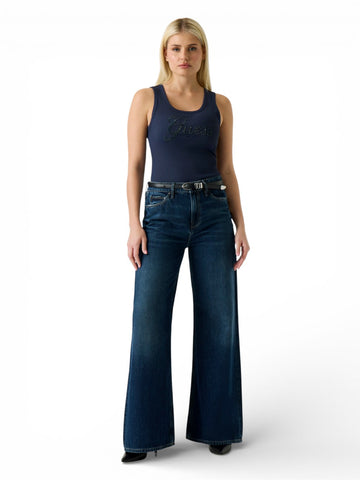 Guess Logo Script Tank Top - T-Shirt Donna - Blu
