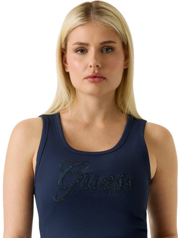 Guess Logo Script Tank Top - T-Shirt Donna - Blu