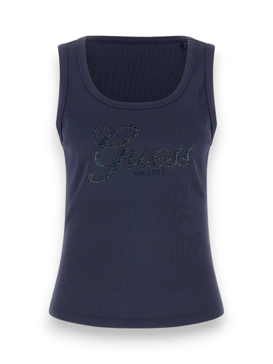 Guess Logo Script Tank Top - T-Shirt Donna - Blu