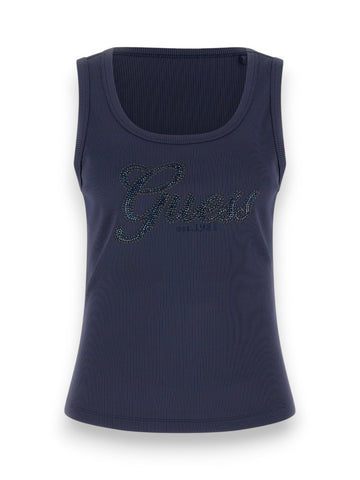 Guess Logo Script Tank Top - T-Shirt Donna - Blu