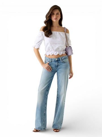 Guess Ss Shoulder Off Eyelets Embroi - Camicie Donna - Bianco