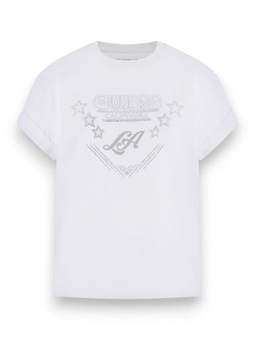 Guess Ss Cn La Stars Tee - T-Shirt Donna - Bianco