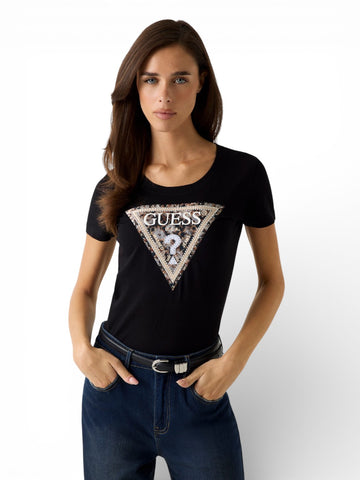Guess Ss Cn Leo Triangle Tee - T-Shirt Donna - Nero