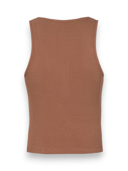 Hinnominate Crop Top A Canotta In Costina Con Bottoni - T-Shirt Donna - Moka