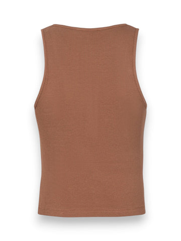 Hinnominate Crop Top A Canotta In Costina Con Bottoni - T-Shirt Donna - Moka
