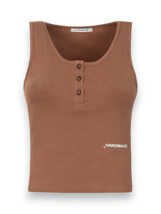 Hinnominate Crop Top A Canotta In Costina Con Bottoni - T-Shirt Donna - Moka