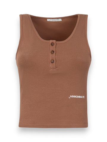 Hinnominate Crop Top A Canotta In Costina Con Bottoni - T-Shirt Donna - Moka