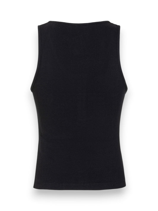 Hinnominate Crop Top A Canotta In Costina Con Bottoni Sul Davanti - T-Shirt Donna - Nero