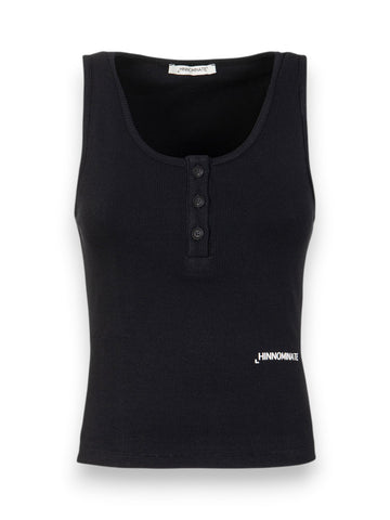 Hinnominate Crop Top A Canotta In Costina Con Bottoni Sul Davanti - T-Shirt Donna - Nero