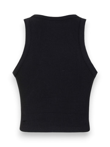 Hinnominate Crop Top In Costina Con Scollo All'americana - T-Shirt Donna - Nero