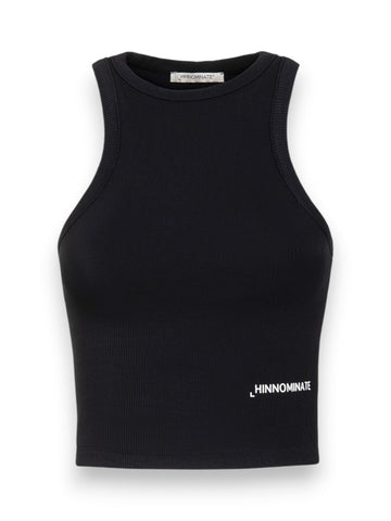 Hinnominate Crop Top In Costina Con Scollo All'americana - T-Shirt Donna - Nero