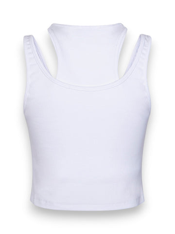 Hinnominate Top Doppio Crop In Costina - T-Shirt Donna - Bianco Ottico