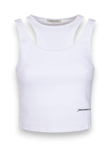 Hinnominate Top Doppio Crop In Costina - T-Shirt Donna - Bianco Ottico