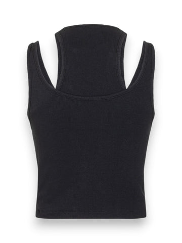 Hinnominate Top Doppio Crop In Costina - T-Shirt Donna - Nero
