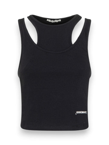 Hinnominate Top Doppio Crop In Costina - T-Shirt Donna - Nero