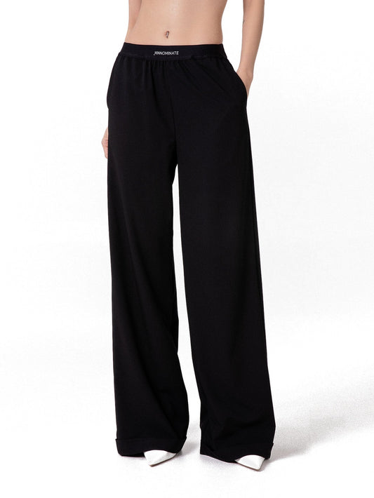 Hinnominate Pantalone Con Elastico Vita Risvolto - Pantaloni Donna - Nero