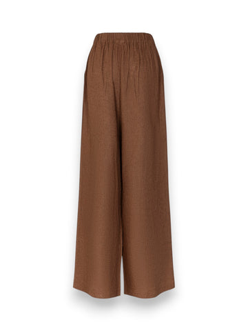 Hinnominate Pantalone Largo Dritto In Lino - Pantaloni Donna - Moka