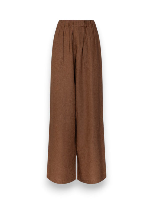 Hinnominate Pantalone Largo Dritto In Lino - Pantaloni Donna - Moka