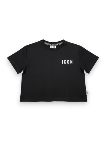 Icon Cropped Logo Piccolo - T-Shirt Donna - Nero