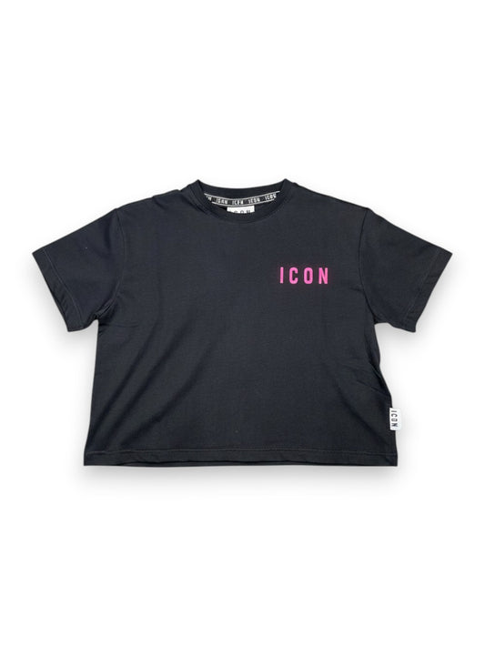 Icon Cropped Logo Piccolo - T-Shirt Donna - Nero/Fuxia Fluo