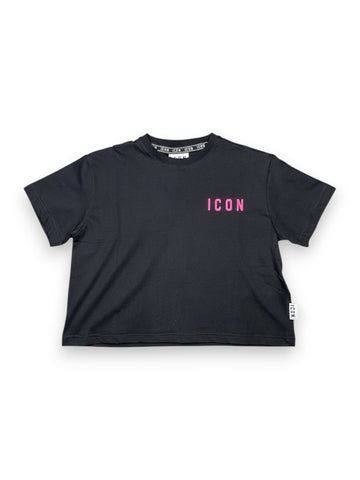 Icon Cropped Logo Piccolo - T-Shirt Donna - Nero/Fuxia Fluo