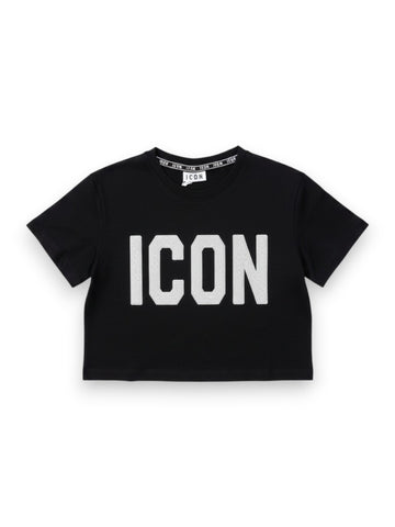 Icon T-Shirt Cropped Con Logo Glitter - T-Shirt Uomo - Nero