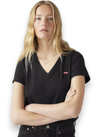Levi's Perfect Vneck Caviar - T-Shirt Donna - Nero