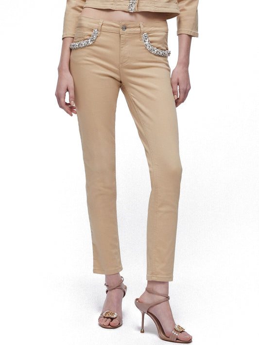 Liu-Jo White Pantalone Donna - Cream Beige Applicaz