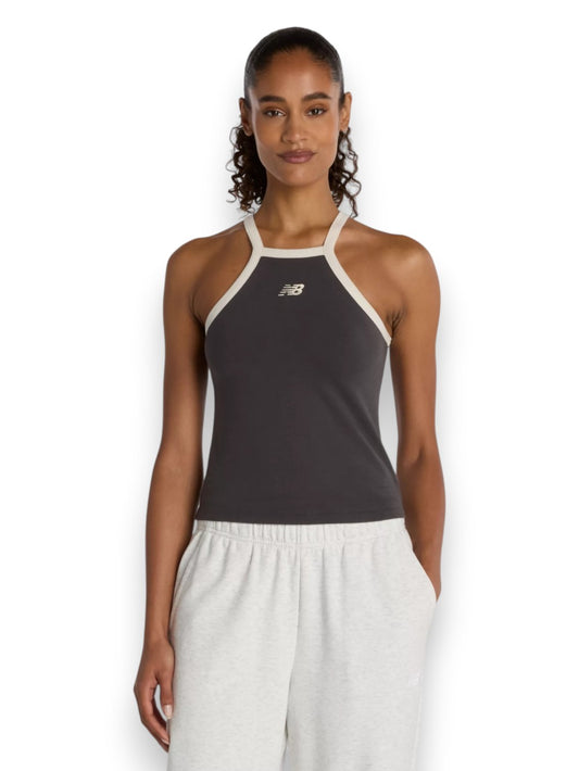 New Balance Cotton Racer Tank - T-Shirt Donna - Grigio/Bianco
