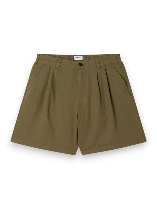 Obey Foster Pleated Linen Short - Shorts Uomo - Verde Militare