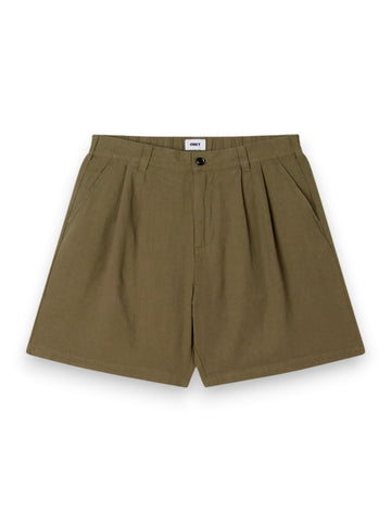 Obey Foster Pleated Linen Short - Shorts Uomo - Verde Militare