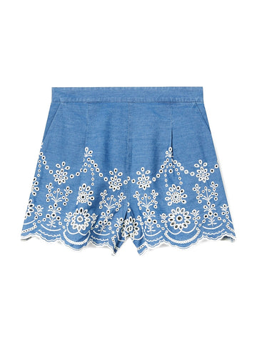 Saint Barth Amani Linen Sand Leopard 19 Fringe - Shorts Donna - Blu