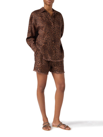 Saint Barth Amani Linen Sand Leopard 19 Fringe - Shorts Donna - Leopardato